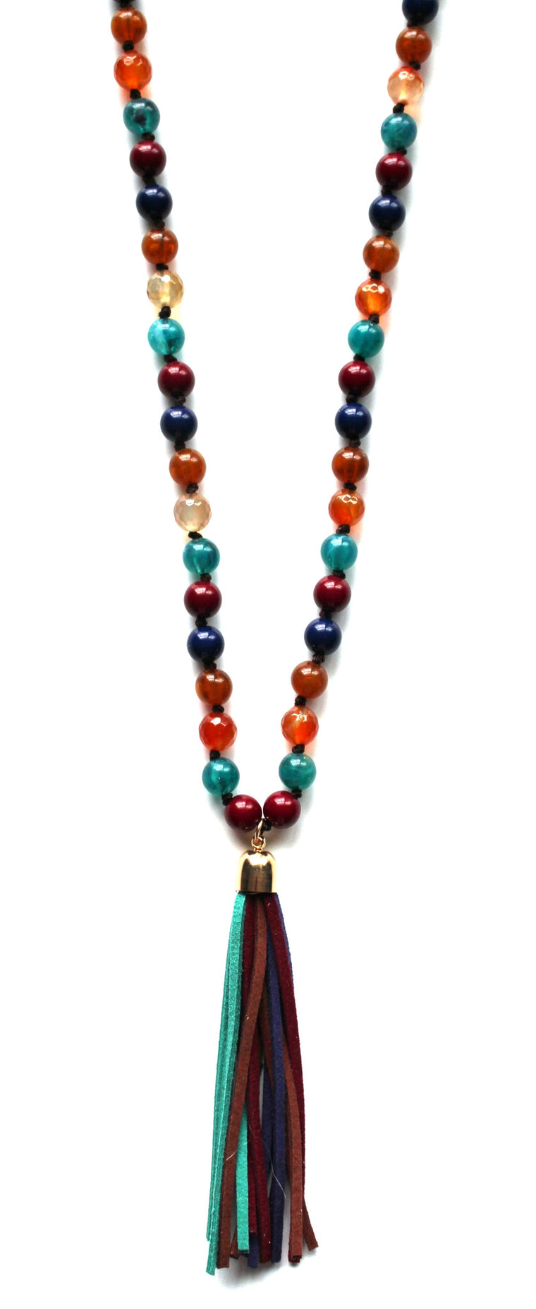 Colorful Beads & Tassels Necklace- Multi Navy