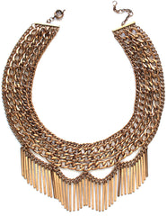 Draped In Metal Fringe Necklace- Antiqued Gold