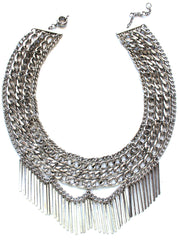Draped In Metal Fringe Necklace- Silver