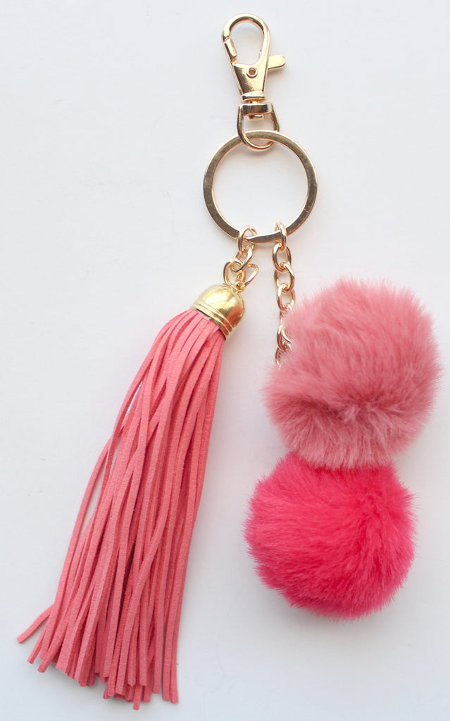 Faux Mini POM Tassel Charm/Keychain- Coral