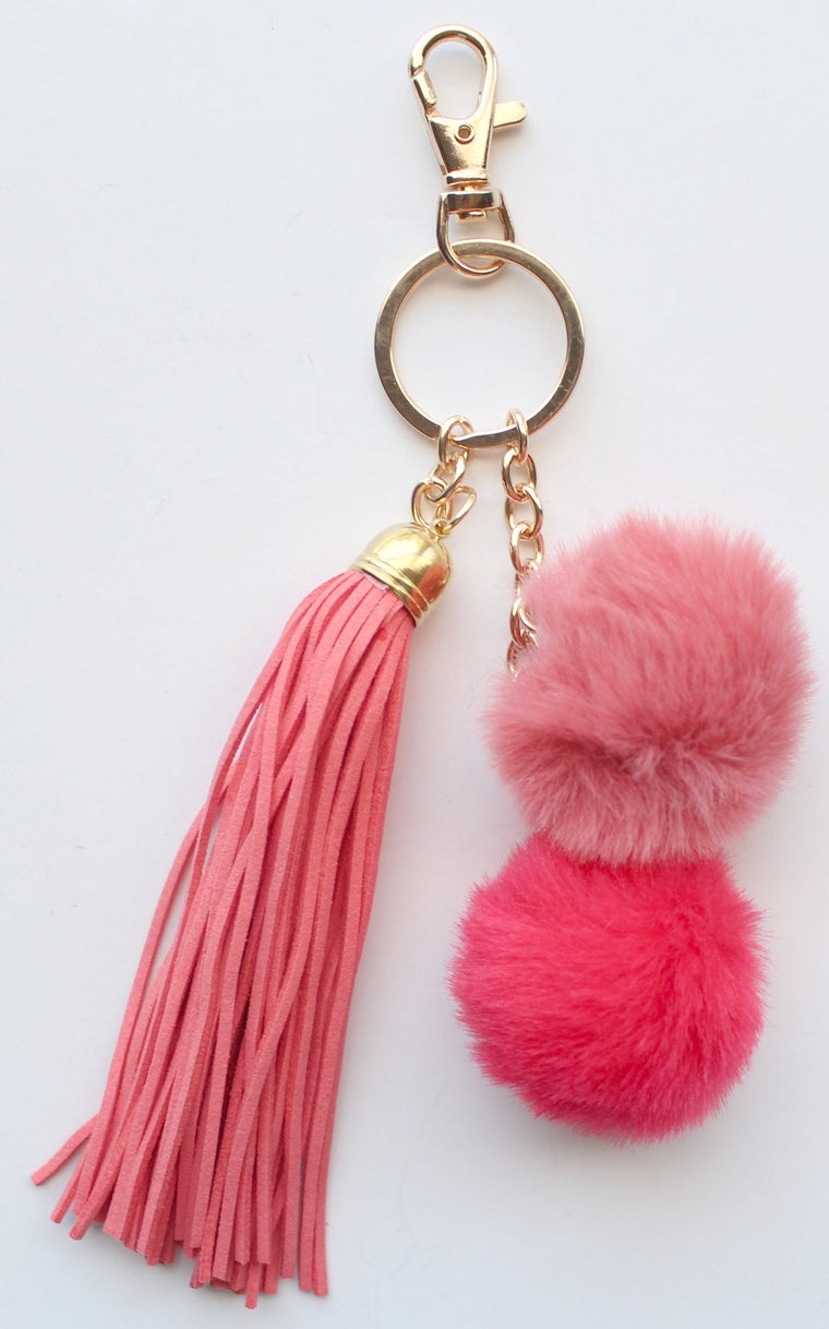 Faux Mini POM Tassel Charm/Keychain- Coral
