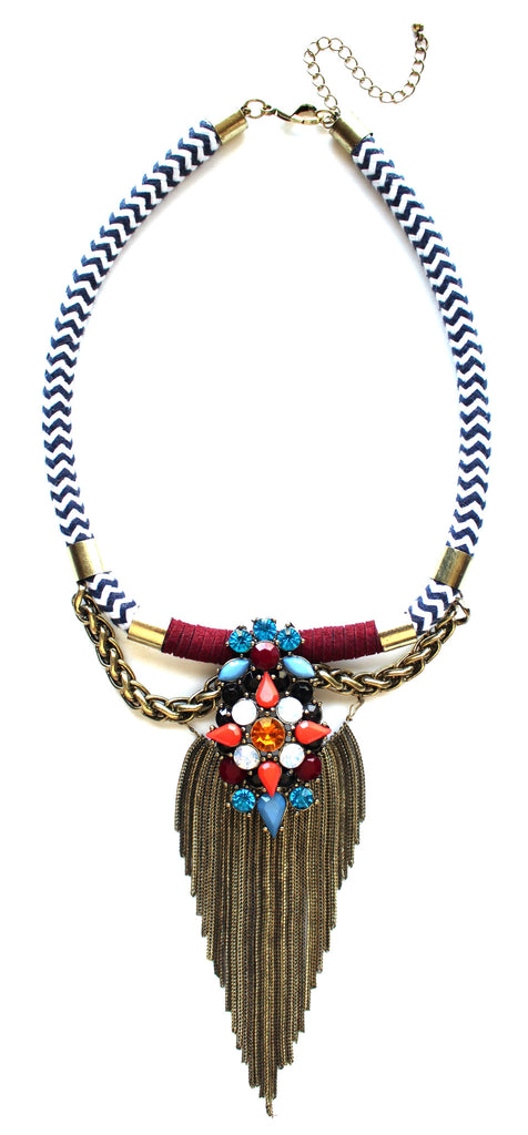 Chevron & Metal Fringe Necklace