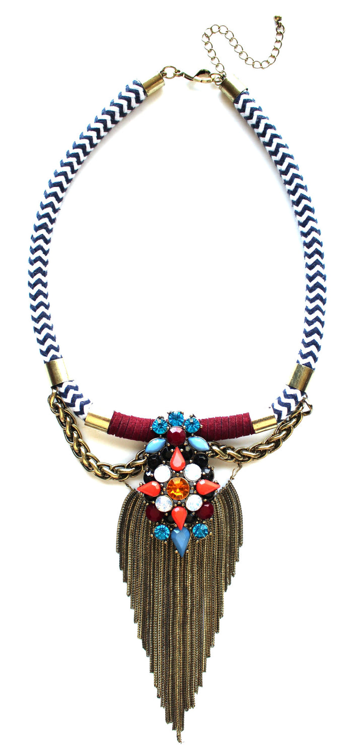 Chevron & Metal Fringe Necklace