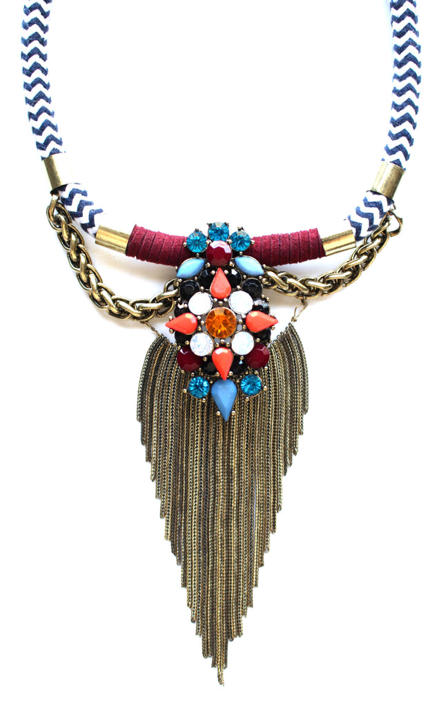 Chevron & Metal Fringe Necklace