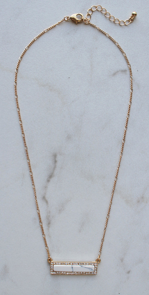 Bling Marble Bar Dainty Necklace- White