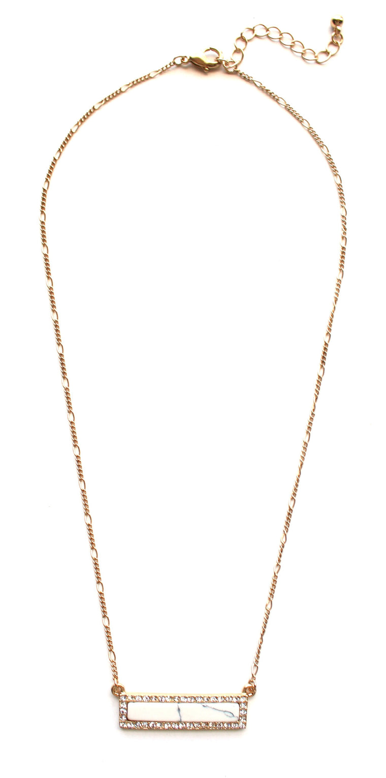 Bling Marble Bar Dainty Necklace- White