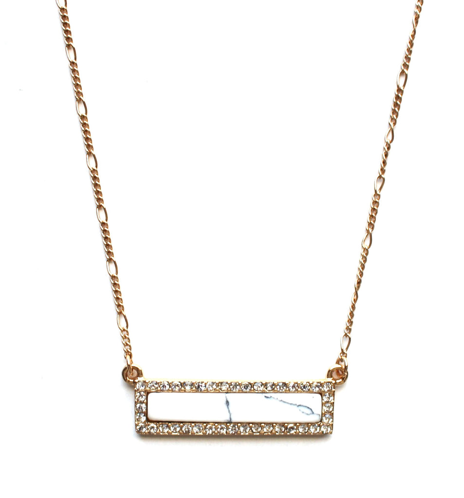 Bling Marble Bar Dainty Necklace- White