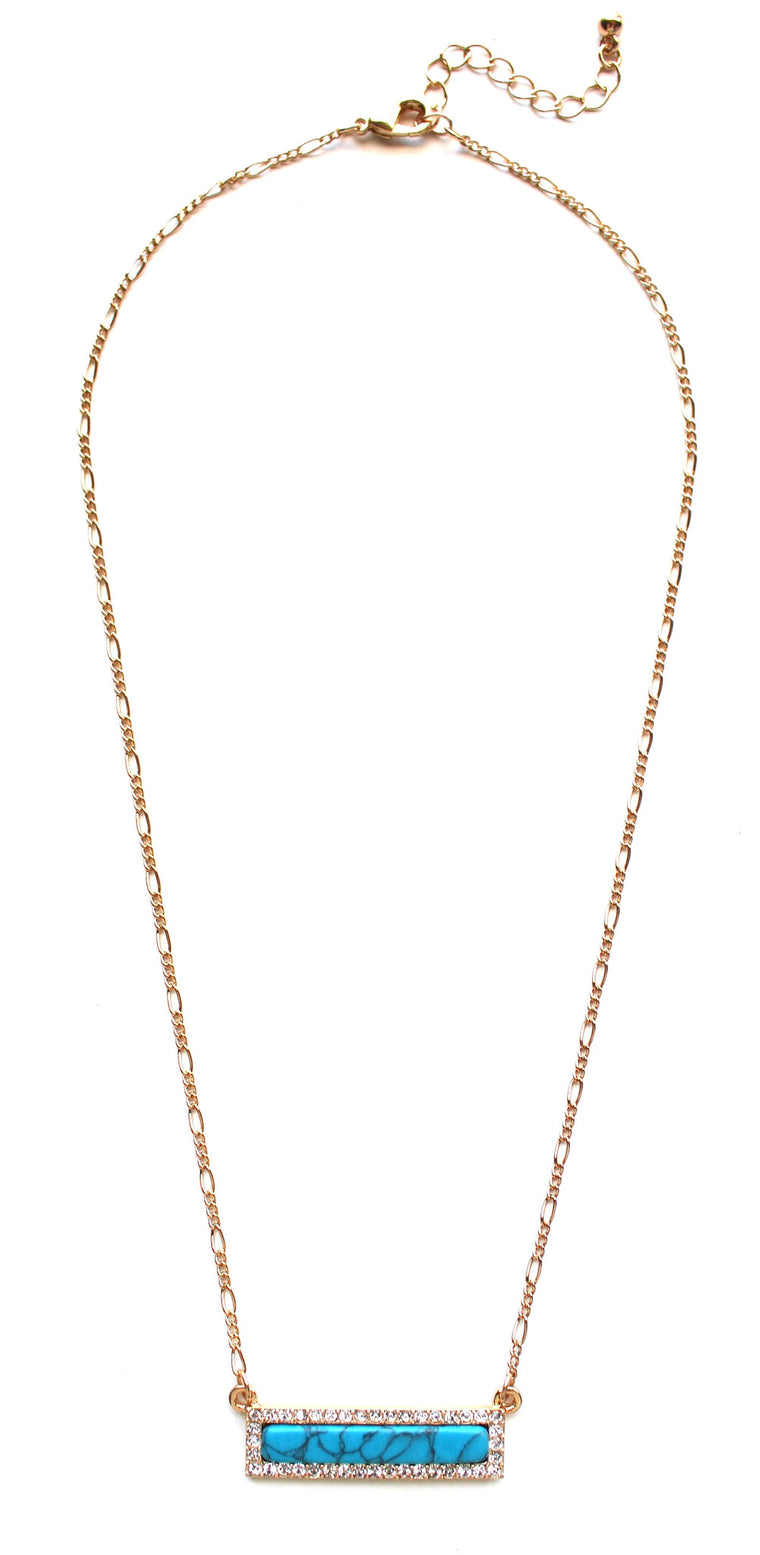 Bling Marble Bar Dainty Necklace- Turquoise