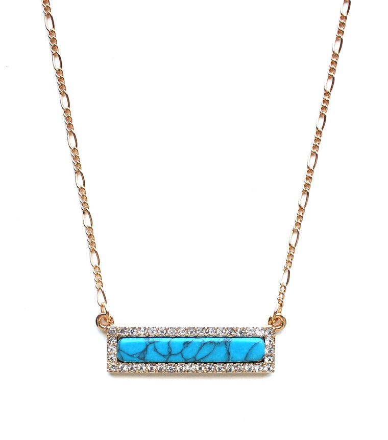Bling Marble Bar Dainty Necklace- Turquoise