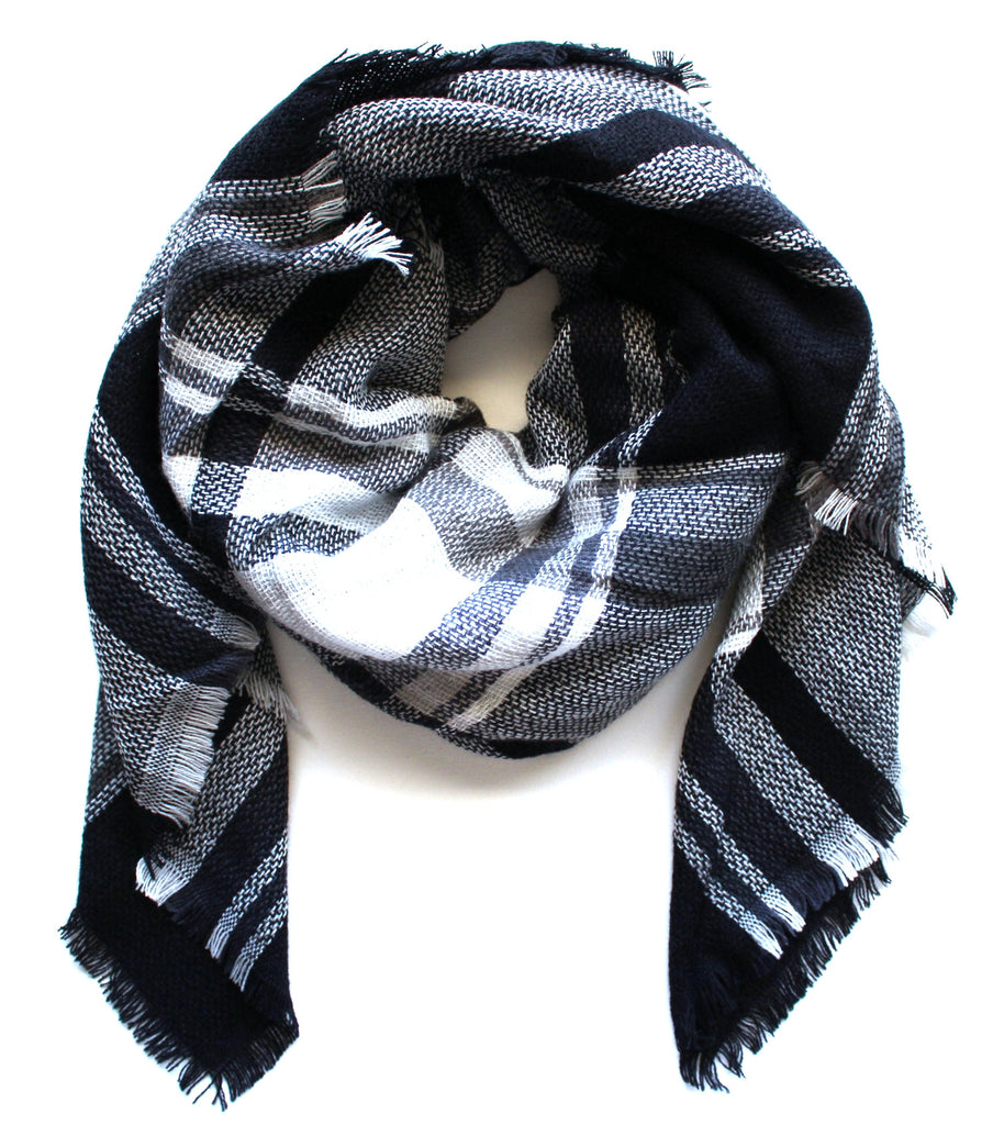 Mad For Plaid Blanket Scarf- Black & White