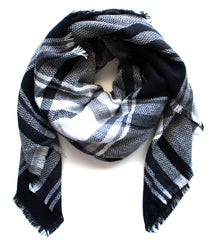 Mad For Plaid Blanket Scarf- Black & White