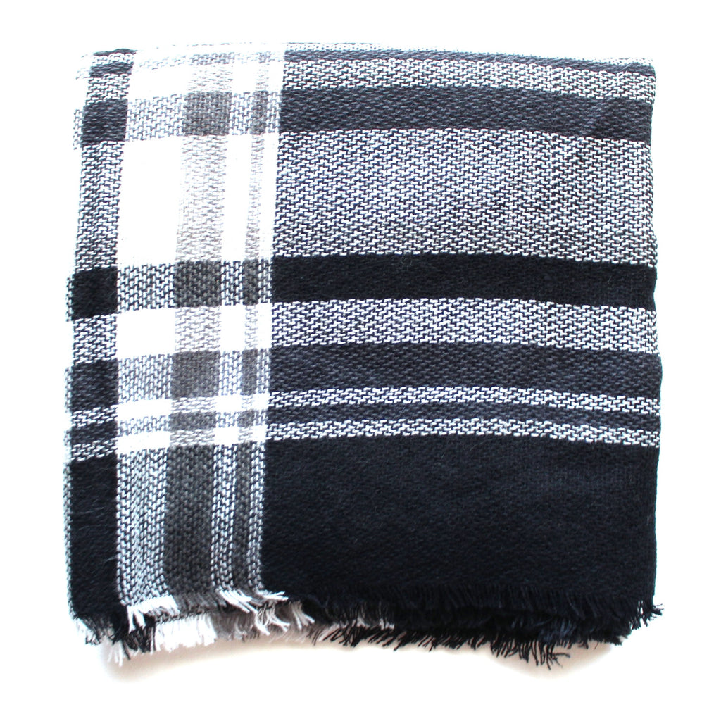 Mad For Plaid Blanket Scarf- Black & White