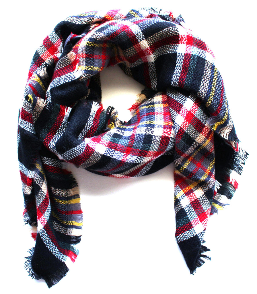 Mad For Plaid Blanket Scarf- Black Multi