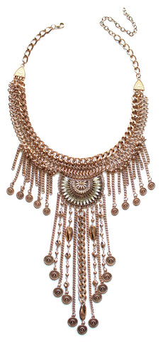 Antiqued Metal Drop Of A Fringe Necklace