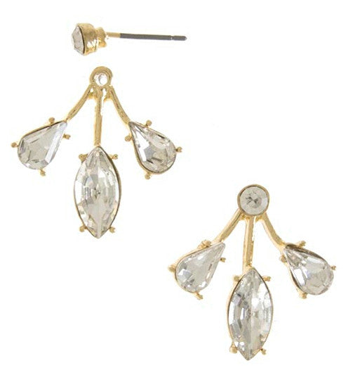 Triple Crystal Stone Ear Jackets- Gold