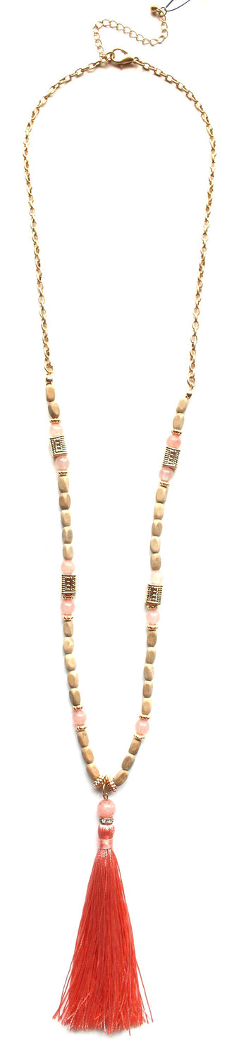 Southern Stone Tassel Necklace- Peach