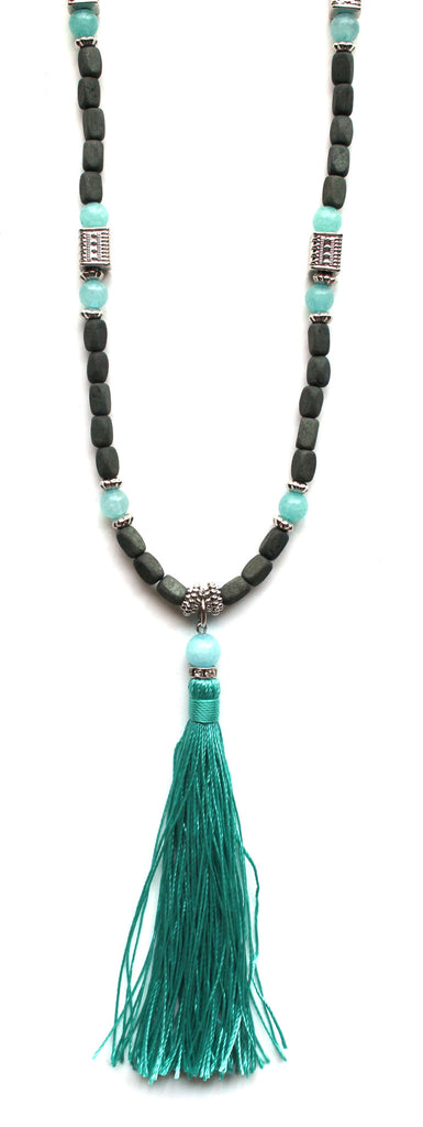 Southern Stone Tassel Necklace- Mint