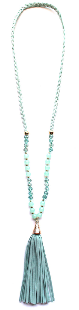 Braided Suede Tassel Necklace- Mint