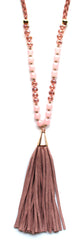 Braided Suede Tassel Necklace- Pink