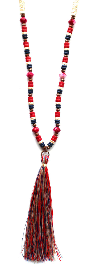 Red White & Tassel Necklace