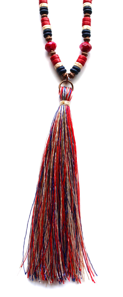 Red White & Tassel Necklace
