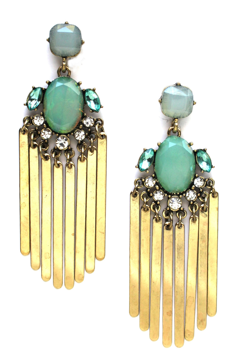 Aqua Stone & Metal Fringe Earrings