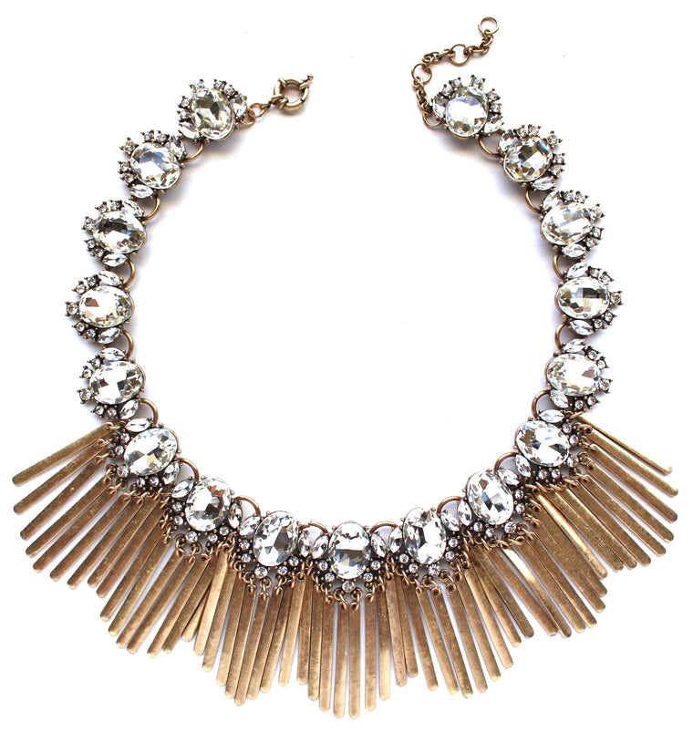 Boho Fringe Envy Statement Necklace- Crystal
