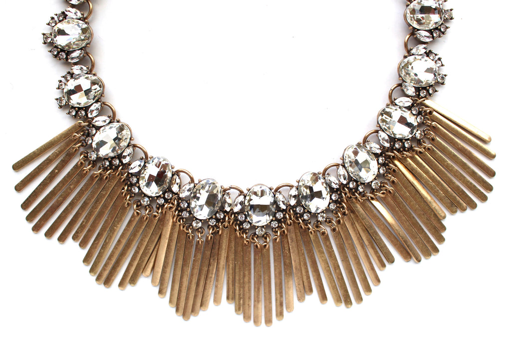 Boho Fringe Envy Statement Necklace- Crystal