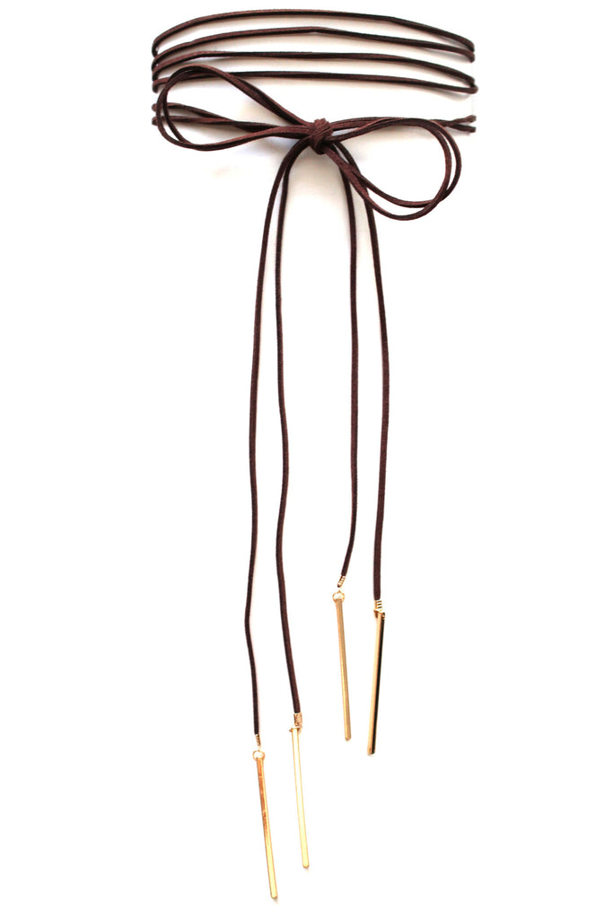 Double Tie Choker Necklace- Brown