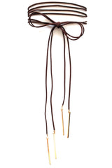 Double Tie Choker Necklace- Brown