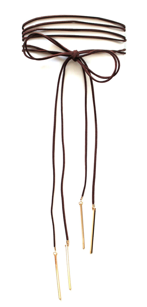 Double Tie Choker Necklace- Brown