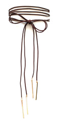 Double Tie Choker Necklace- Brown