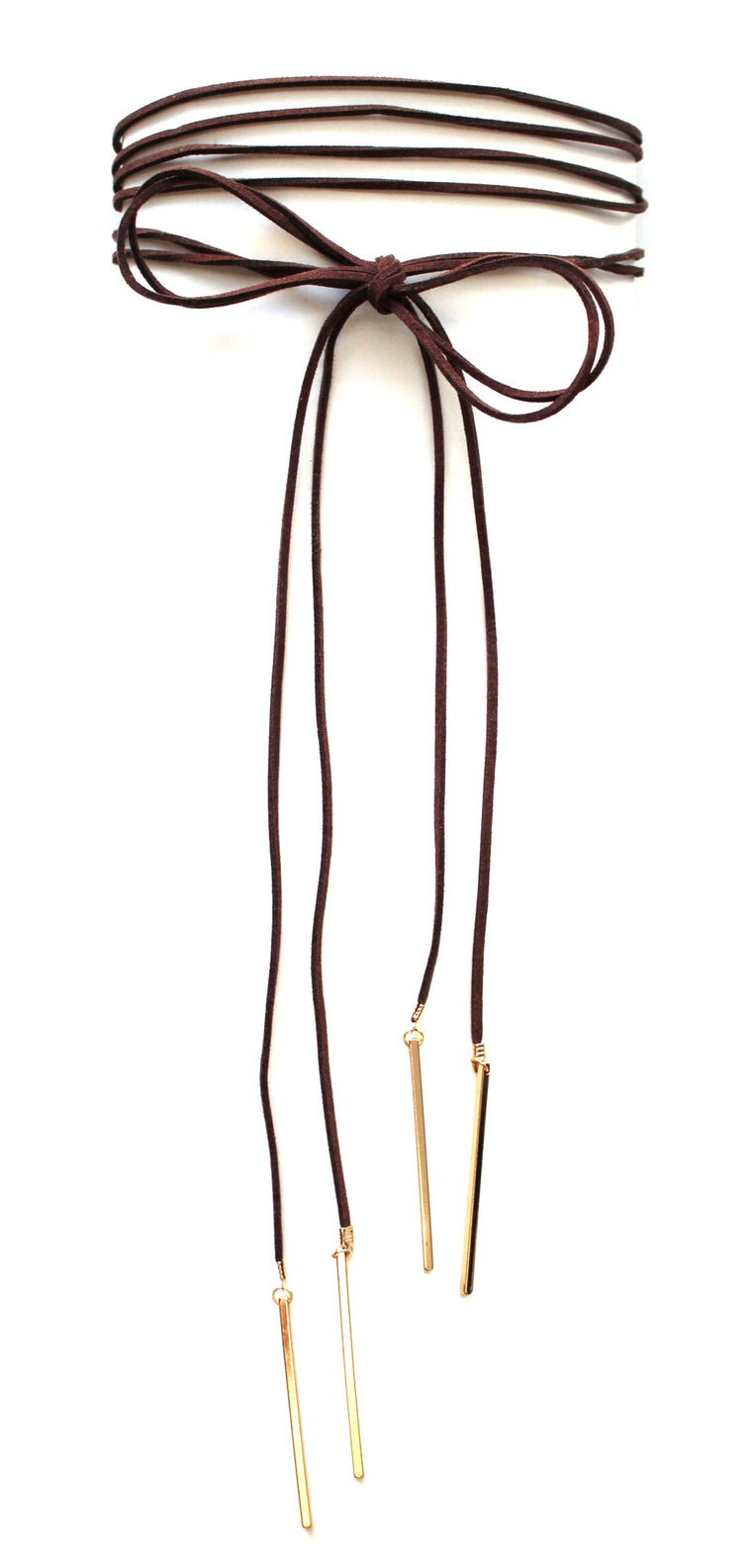 Double Tie Choker Necklace- Brown