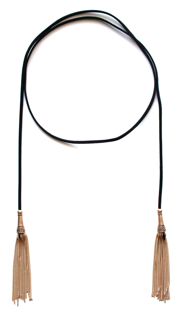 Dreams Wrap Tassel Choker Necklace- Black