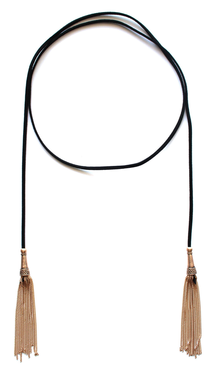 Dreams Wrap Tassel Choker Necklace- Black