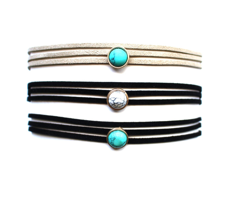 Marble Dot Choker Necklace- Taupe/Turquoise