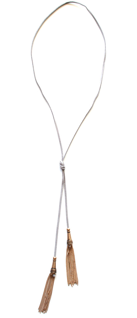 Dreams Wrap Tassel Choker Necklace- Grey