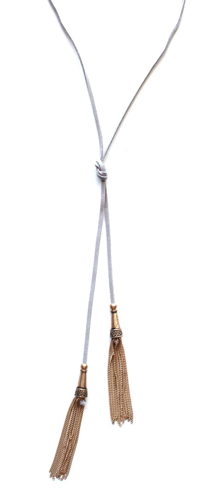 Dreams Wrap Tassel Choker Necklace- Grey