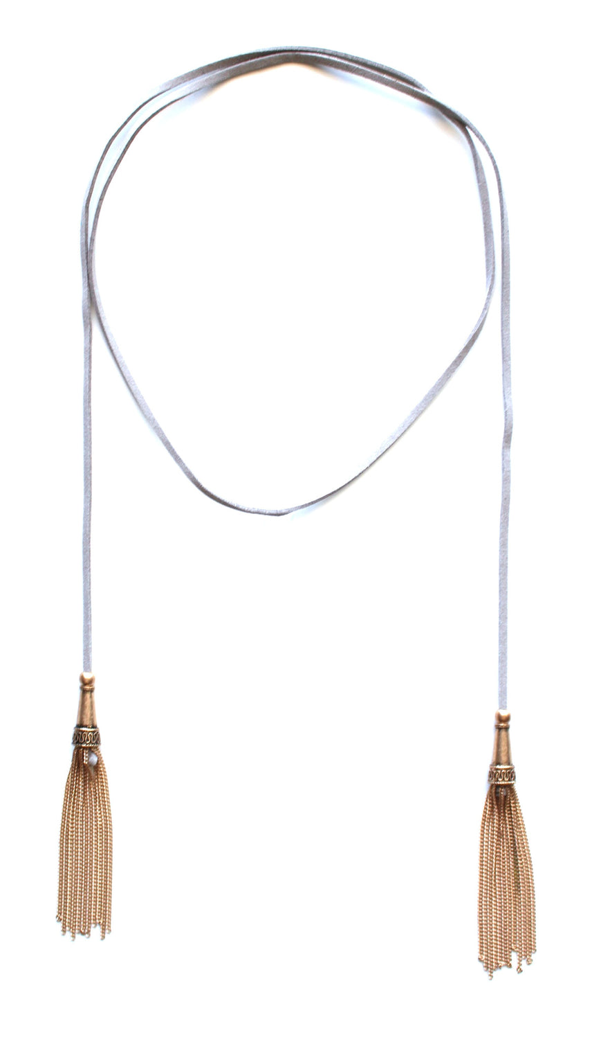 Dreams Wrap Tassel Choker Necklace- Grey