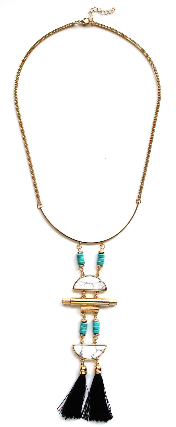 Bella Crescent Marble Tassel Necklace
