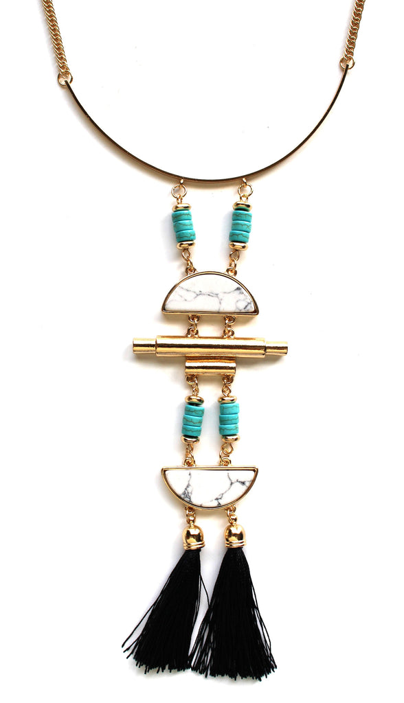 Bella Crescent Marble Tassel Necklace