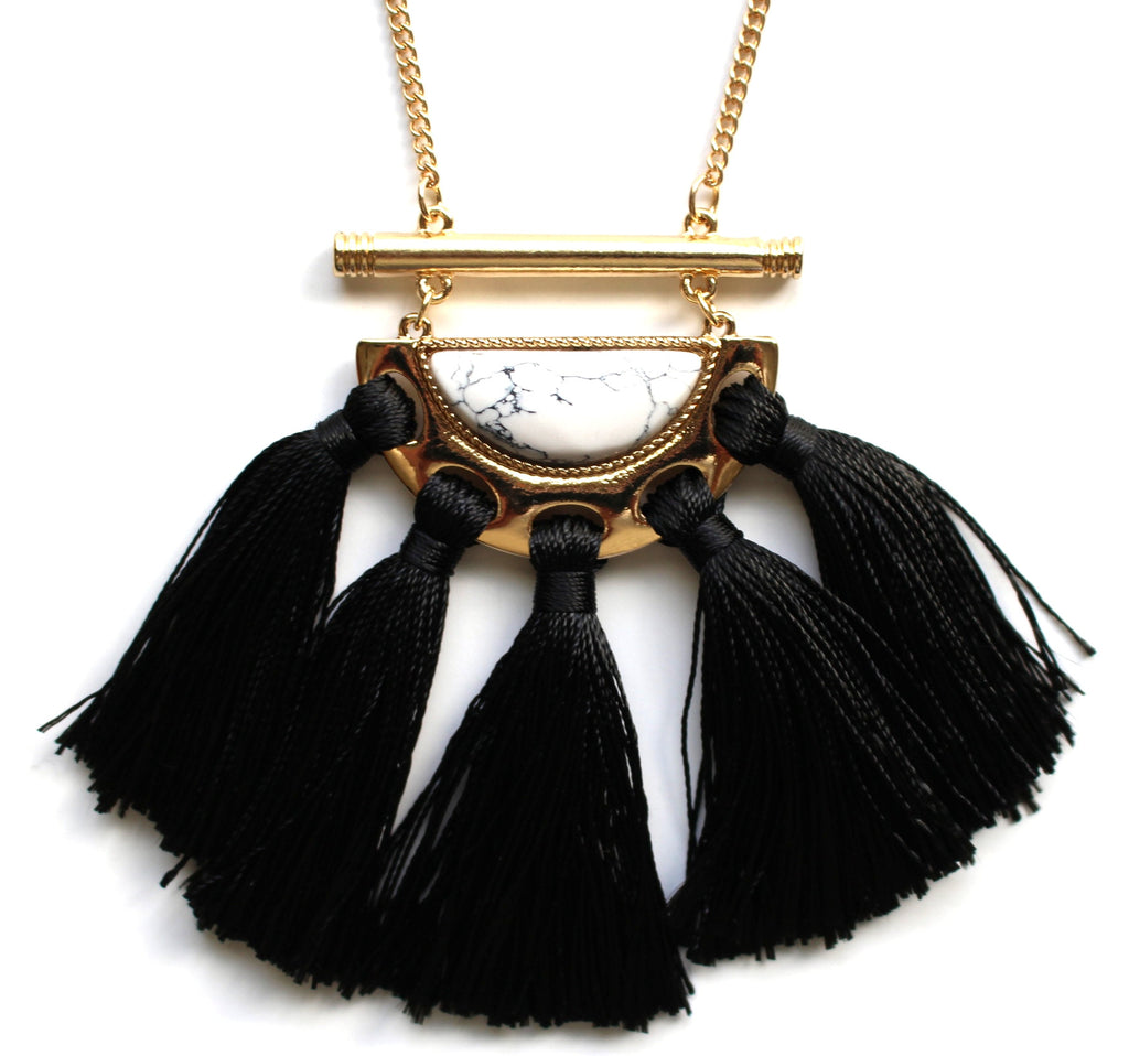 Marble Crescent Tassel Necklace