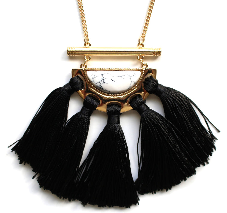 Marble Crescent Tassel Necklace