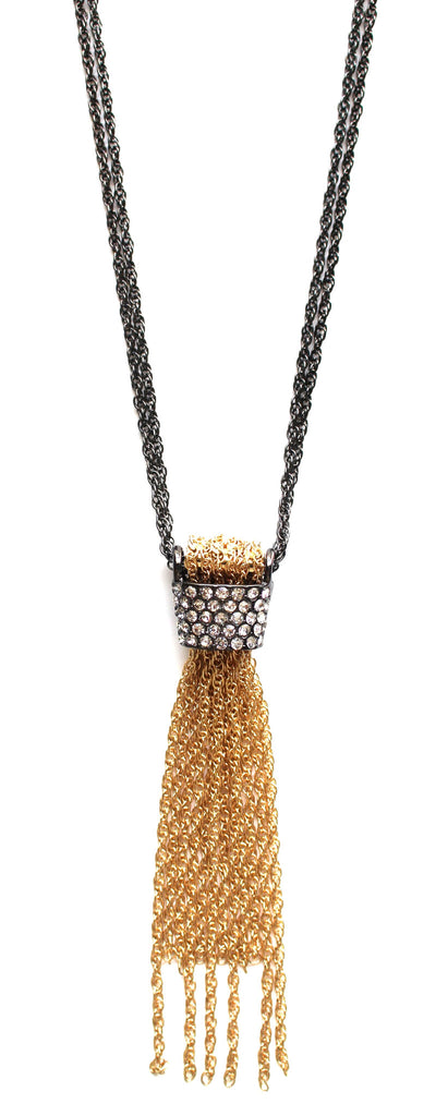Gina Two-Tone Embellished Tassel Necklace