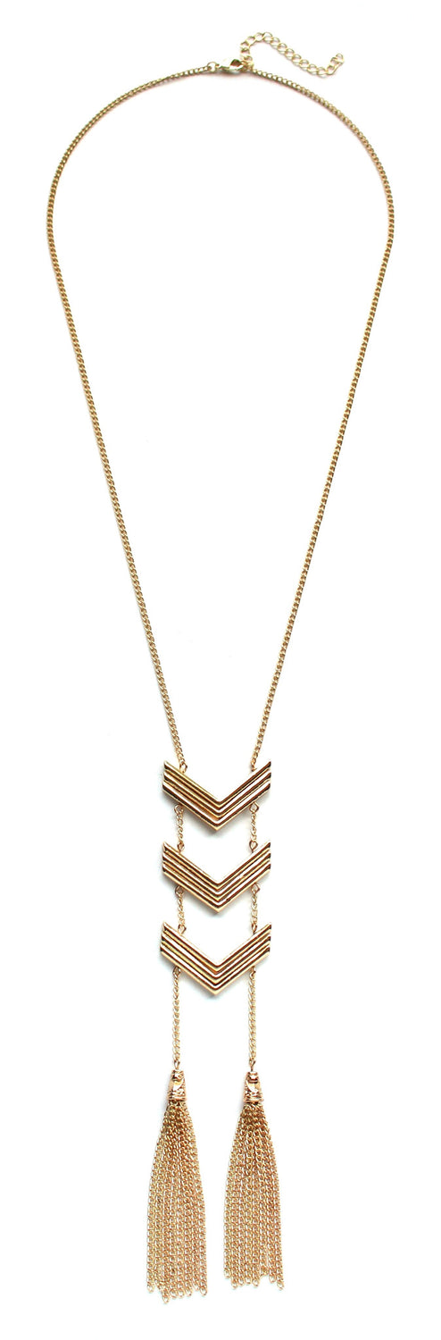 Triple Chevron Tassel Necklace