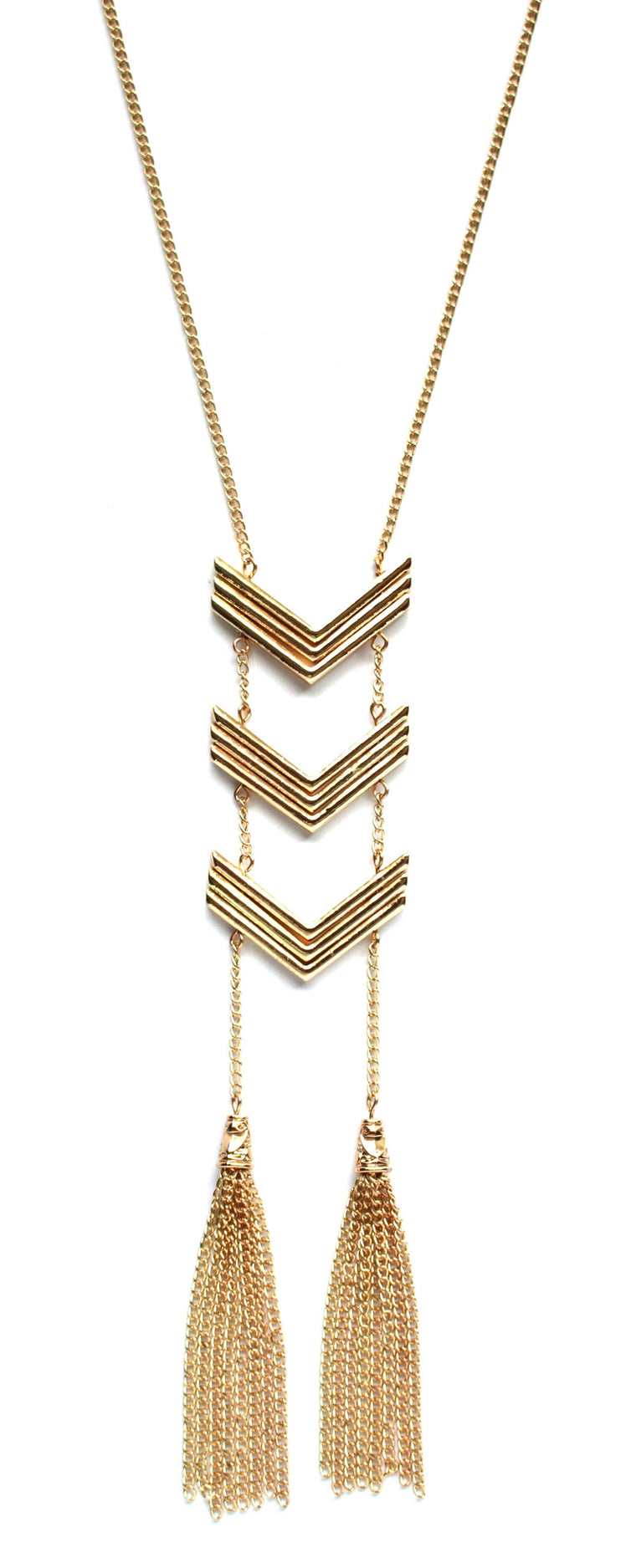 Triple Chevron Tassel Necklace