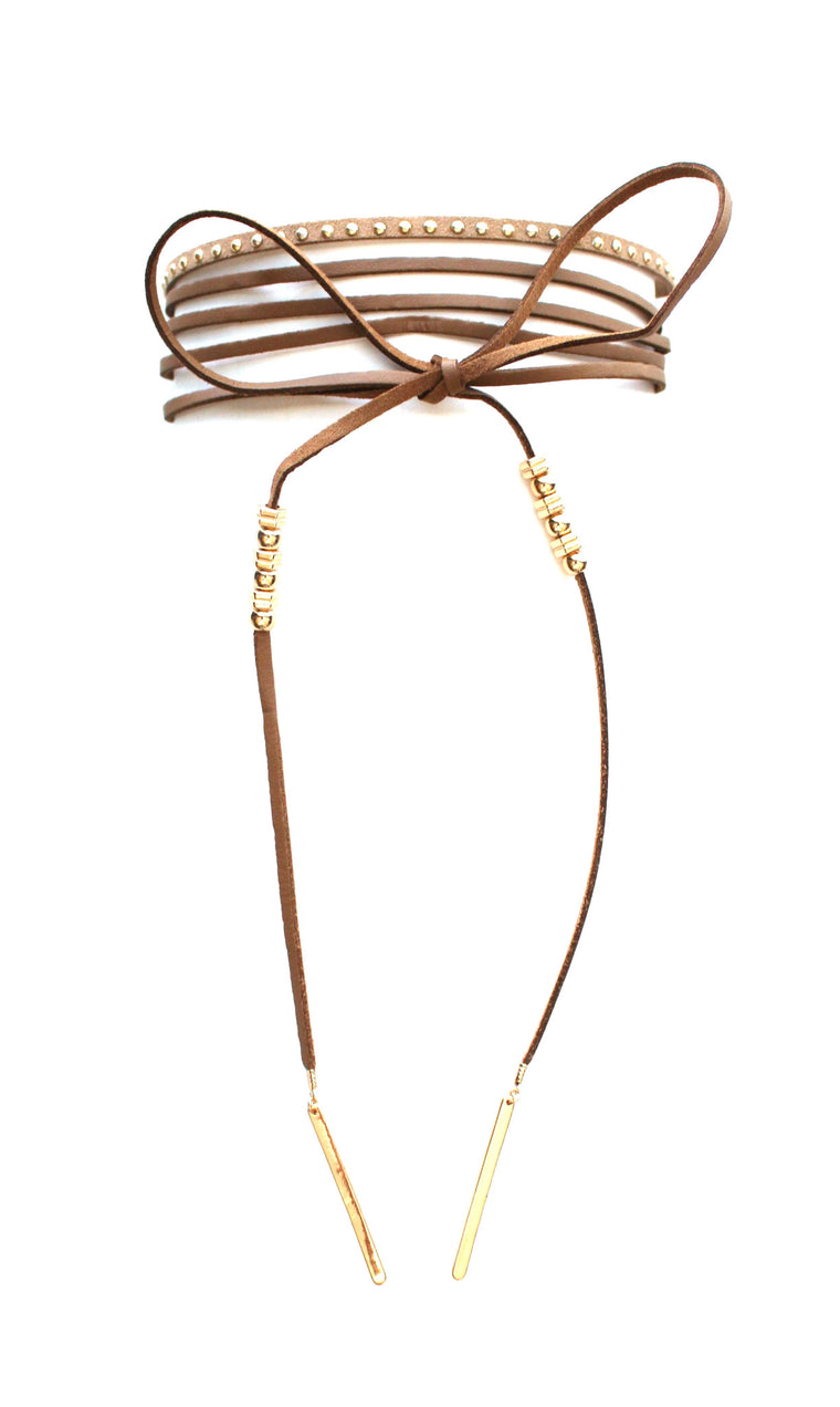 Rock Stud Choker Necklace Set- Tan