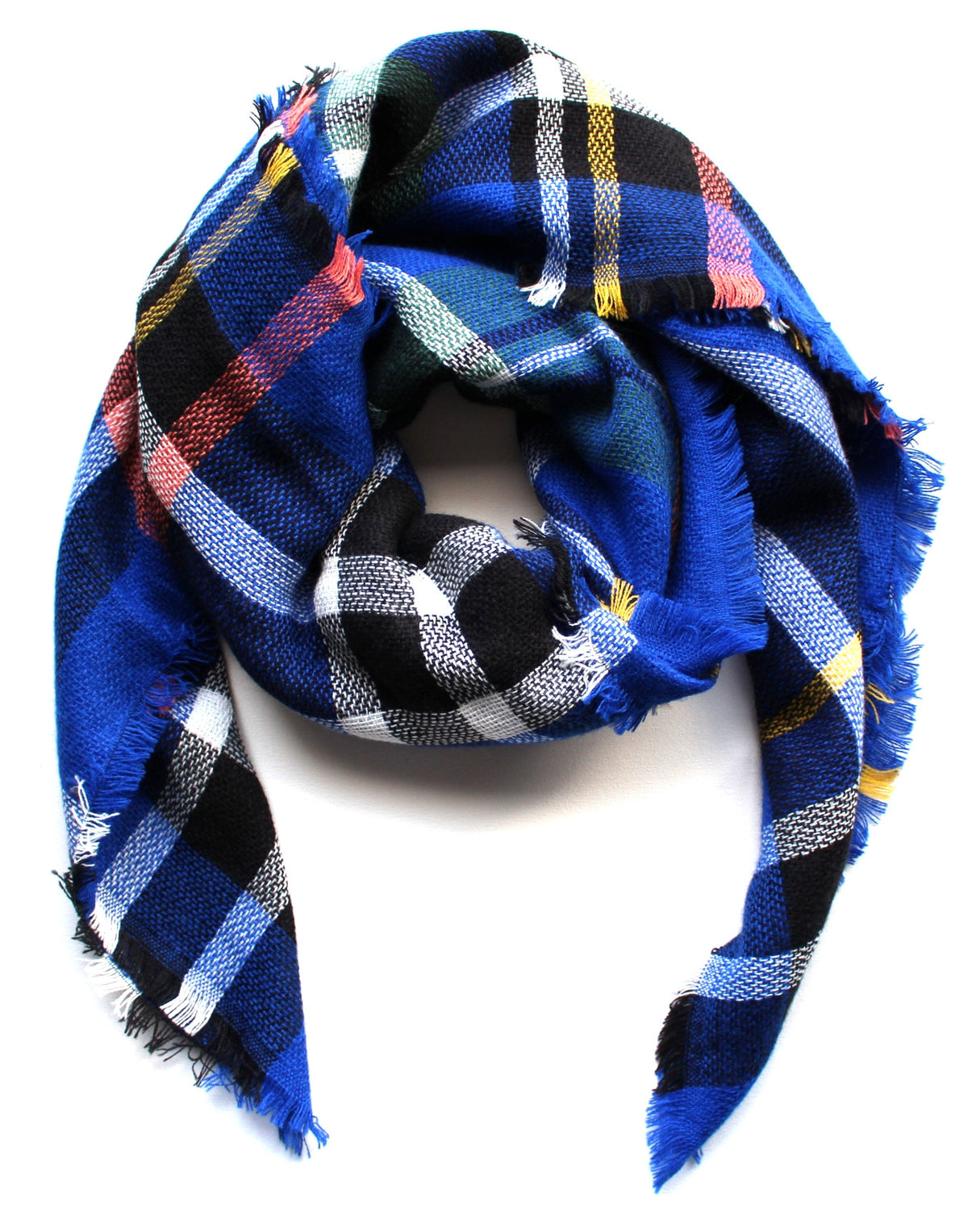 Mad For Plaid Blanket Scarf- Blue Multi