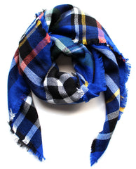 Mad For Plaid Blanket Scarf- Blue Multi