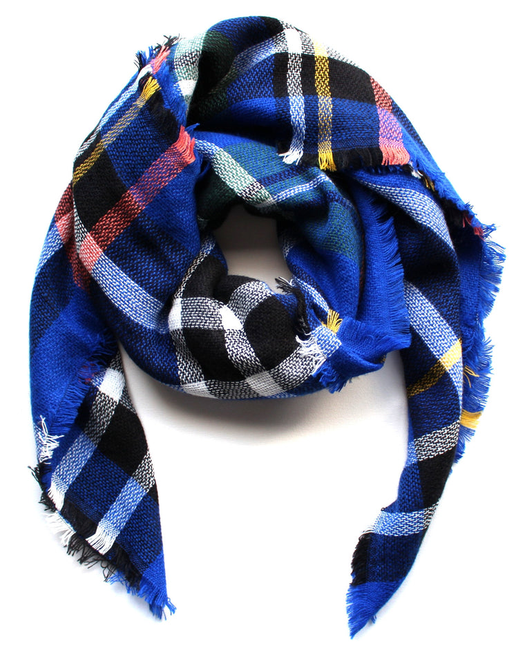 Mad For Plaid Blanket Scarf- Blue Multi